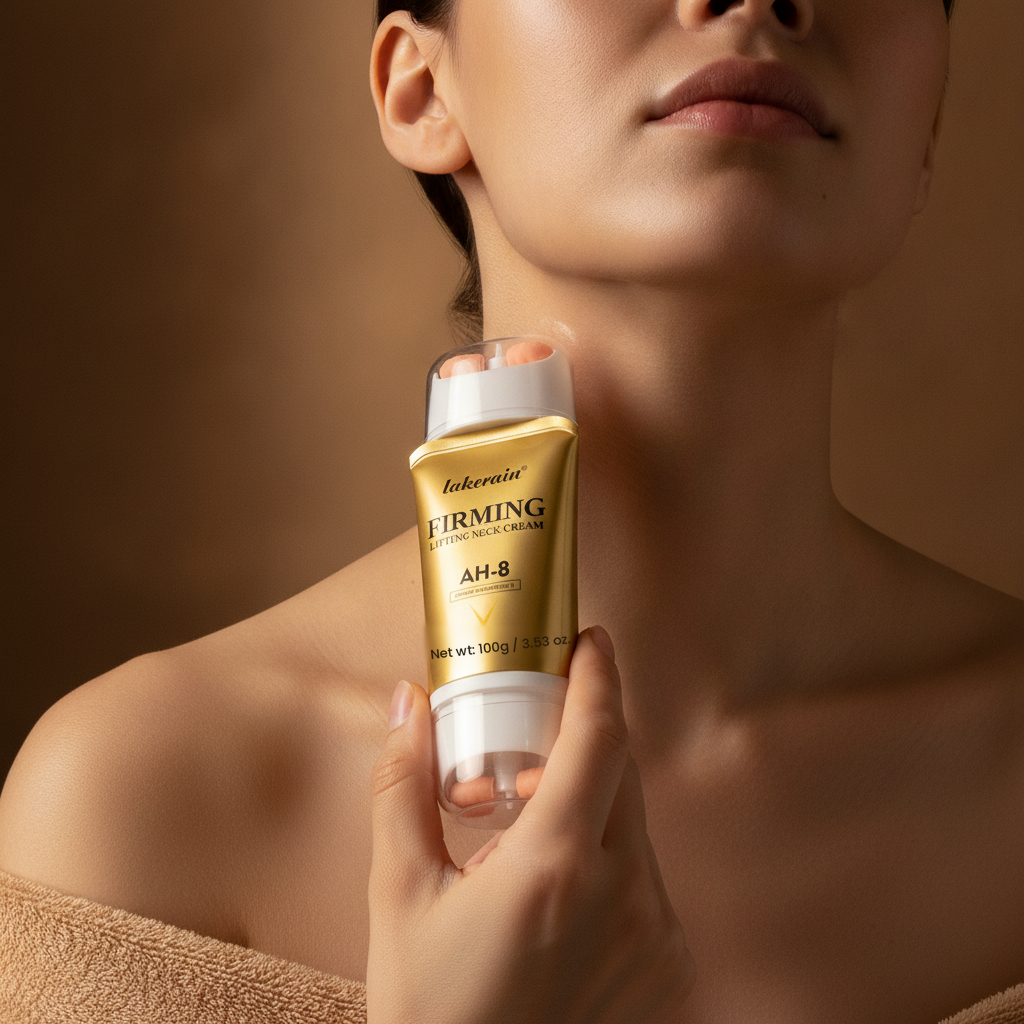 Firming Lifting Neck Cream with AH-8 Hexapeptide — rolling the twin-ball applicator upward along the neck