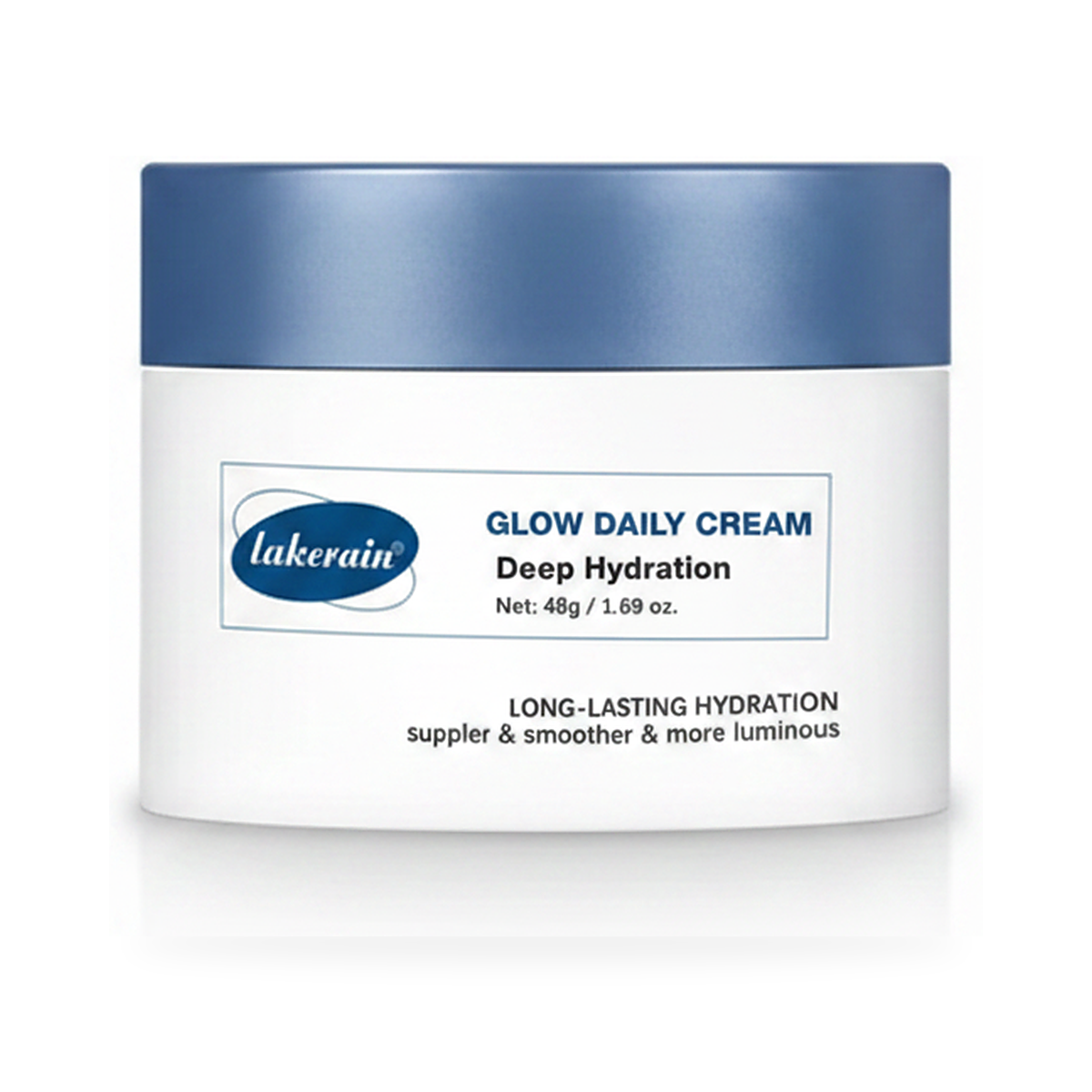 Lakerain Glow Daily Cream — centered unboxed hero on white with soft shadow, 48g