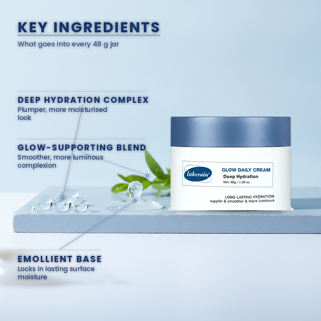 Lakerain Glow Daily Cream — key ingredients: deep hydration complex, glow-supporting blend, emollient base