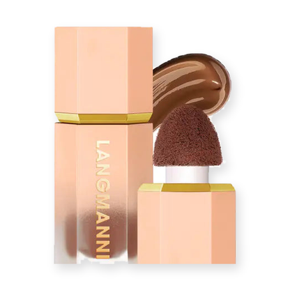 LANGMANNI liquid foundation with built-in sponge applicator, shade #103 Camel Suede — product on a pure white background