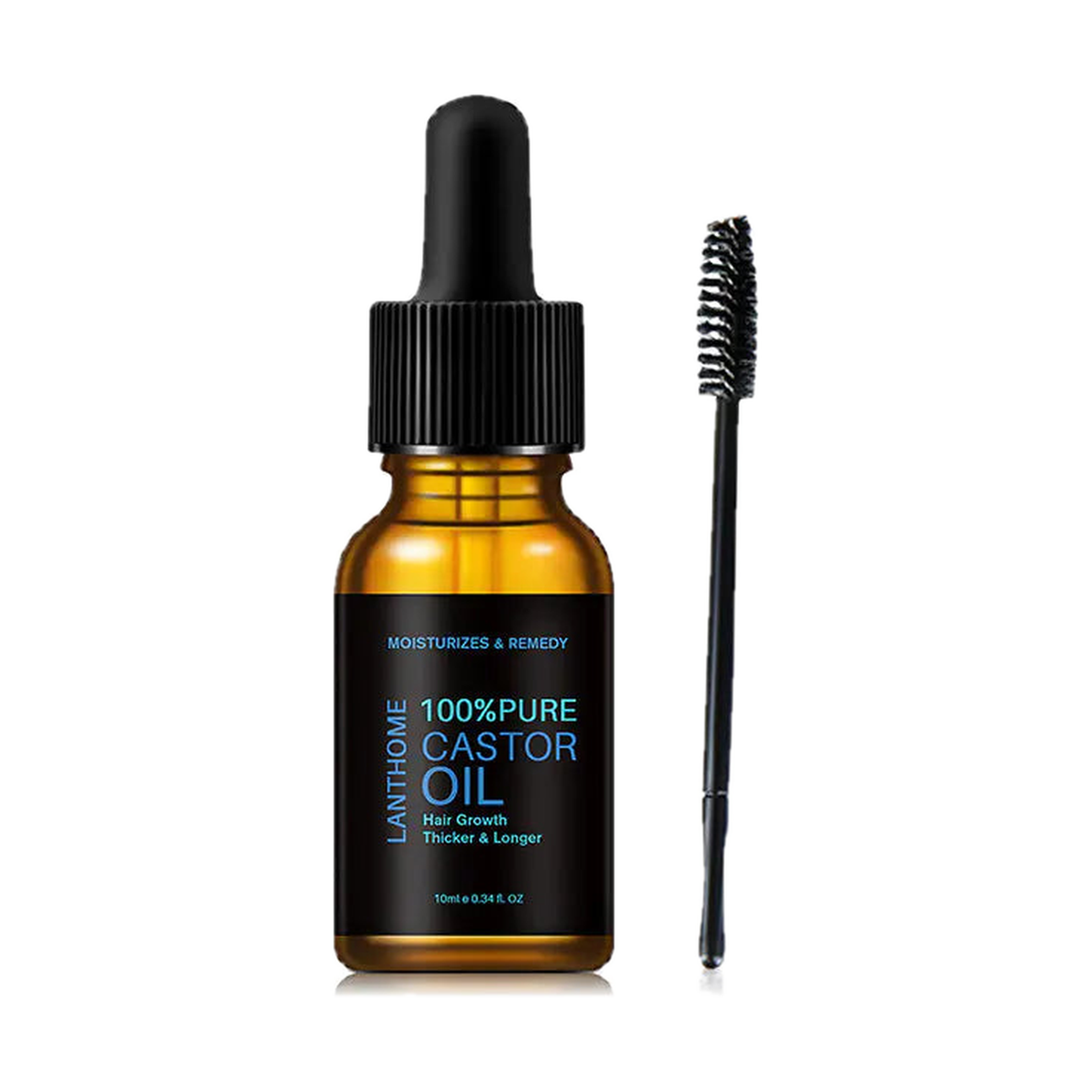 LANTHOME 100% Pure Castor Oil 10ml bottle with its applicator wand on a pure white background