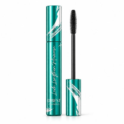 DIBEST Lash Lengthen Mascara teal tube with wand on a white background