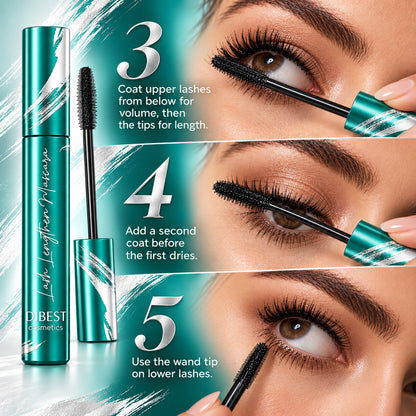 How to use steps 3-5: coat upper lashes, add a second coat, define lower lashes