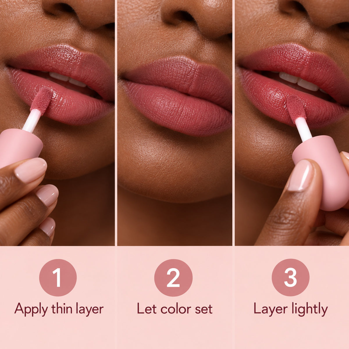 How to apply in 3 steps: apply a thin layer, let the color set, layer lightly