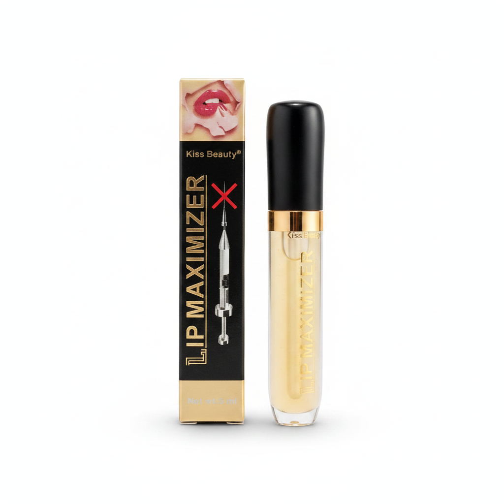 Glossy Hydrating Lip Oil — tube and carton hero on white background with soft studio shadow