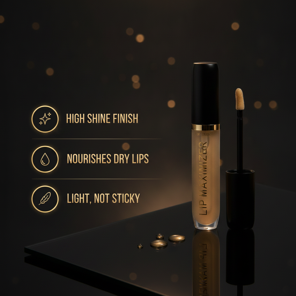 Glossy Hydrating Lip Oil — key benefits at a glance graphic
