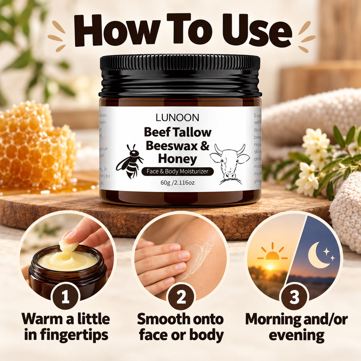 How to use: warm a little in fingertips, smooth onto face or body, morning and/or evening