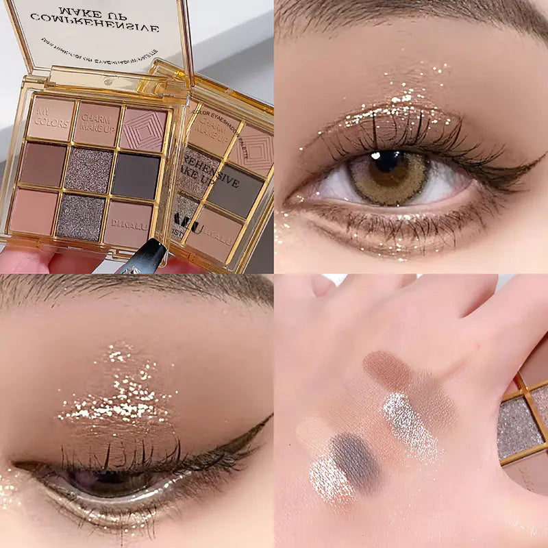 9-Color Eyeshadow Palette – Matte, Shimmer & Glitter Finishes