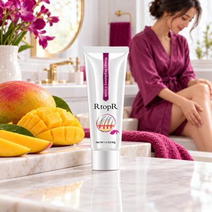 RtopR Mango Depilatory Cream in a mango and magenta bathroom setting