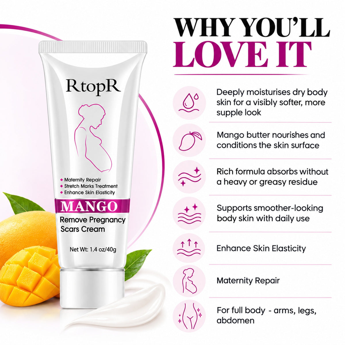 Why you'll love it: deep moisture, mango butter nourishment, non-greasy, enhances skin elasticity