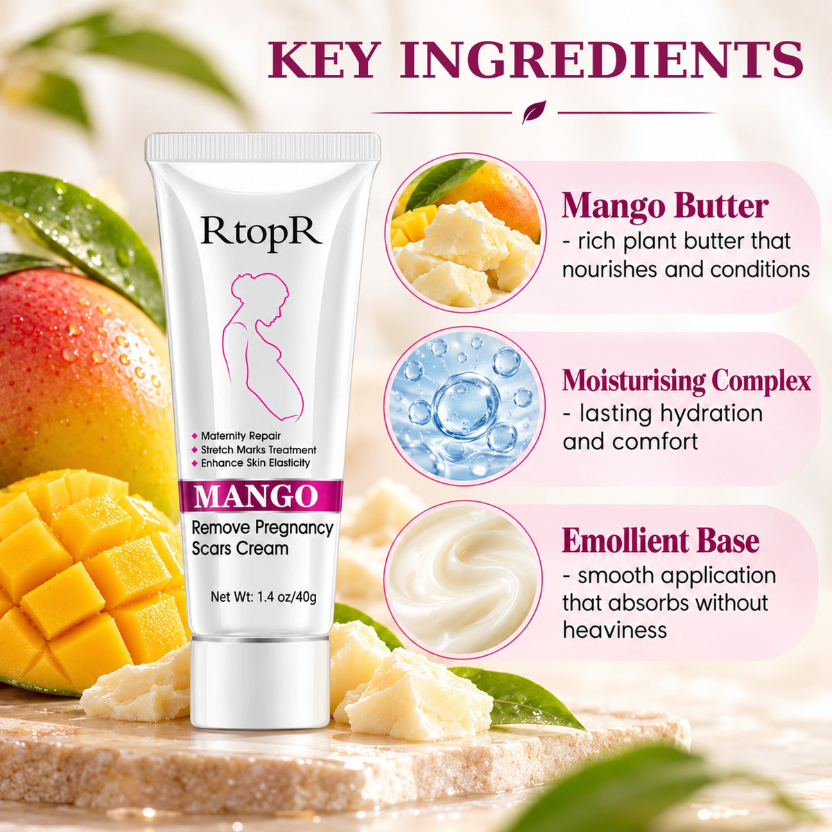 Key ingredients: mango butter, moisturising complex and emollient base