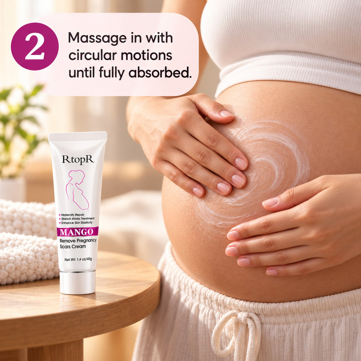 Step 2: massage in with circular motions until absorbed