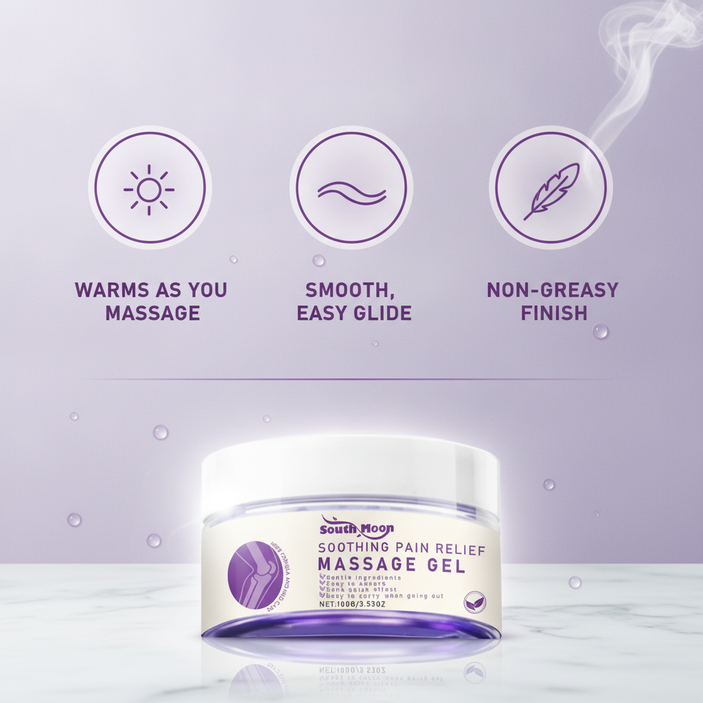 Herbal Warming Massage Gel — key benefits at a glance graphic