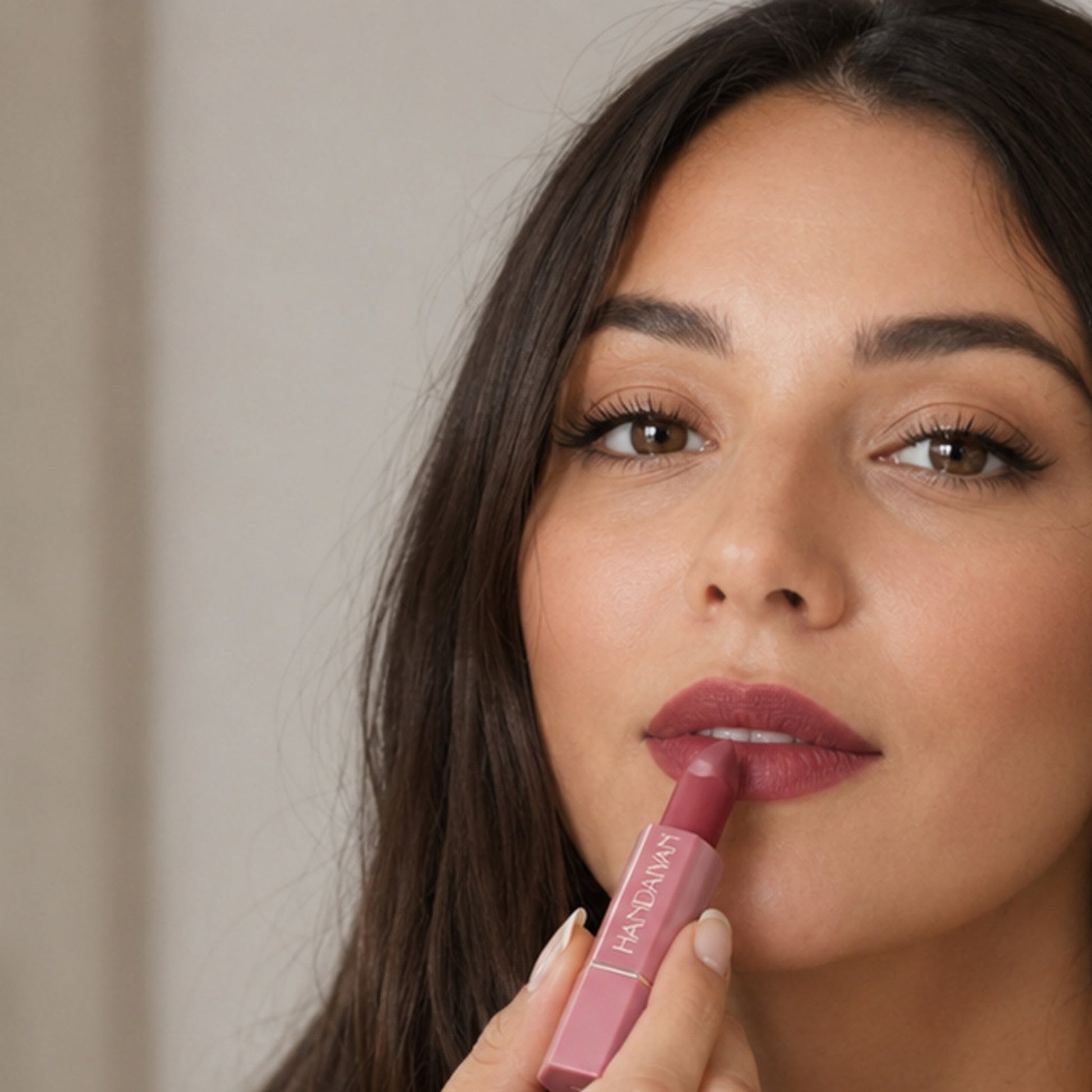 Matte Non-Stick Lipstick Gift Box Set – Long-Lasting Color — realistic box-free lifestyle scene clearly showing the product in use