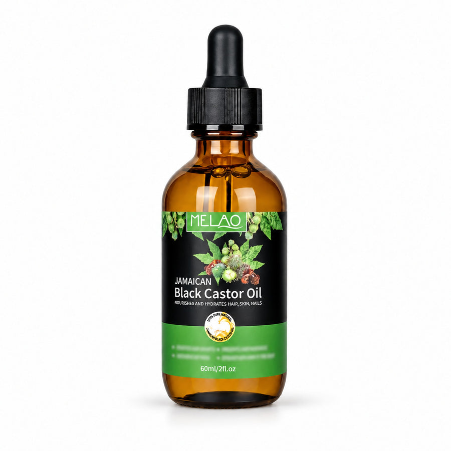 MELAO Jamaican Black Castor Oil 60ml dropper bottle on a white background