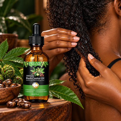 Smoothing castor oil through curly hair ends