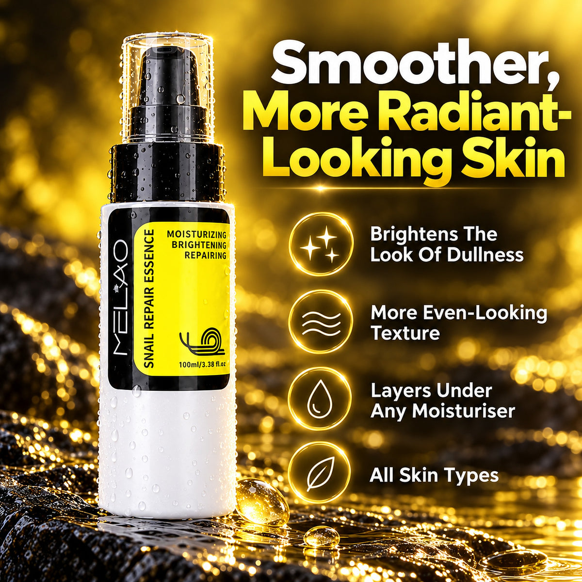 Snail mucin serum for smoother, more radiant-looking skin – brightens the look of dullness, layers under any moisturiser