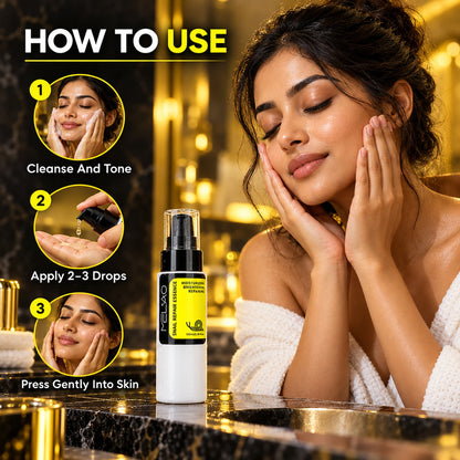 How to use the snail mucin serum: cleanse and tone, apply 2–3 drops, press gently into skin
