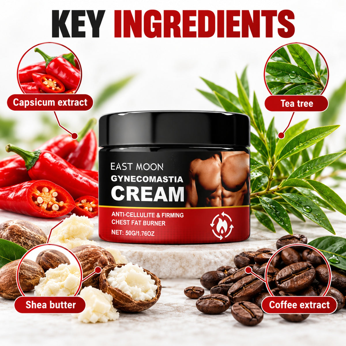 Key ingredients: capsicum extract, tea tree, shea butter and coffee extract