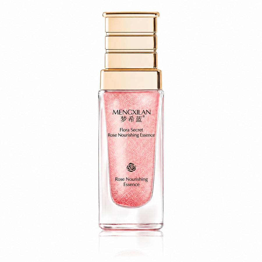 MENGXILAN Flora Secret Rose Nourishing Essence 35 ml pink micro-bead facial essence with gold cap