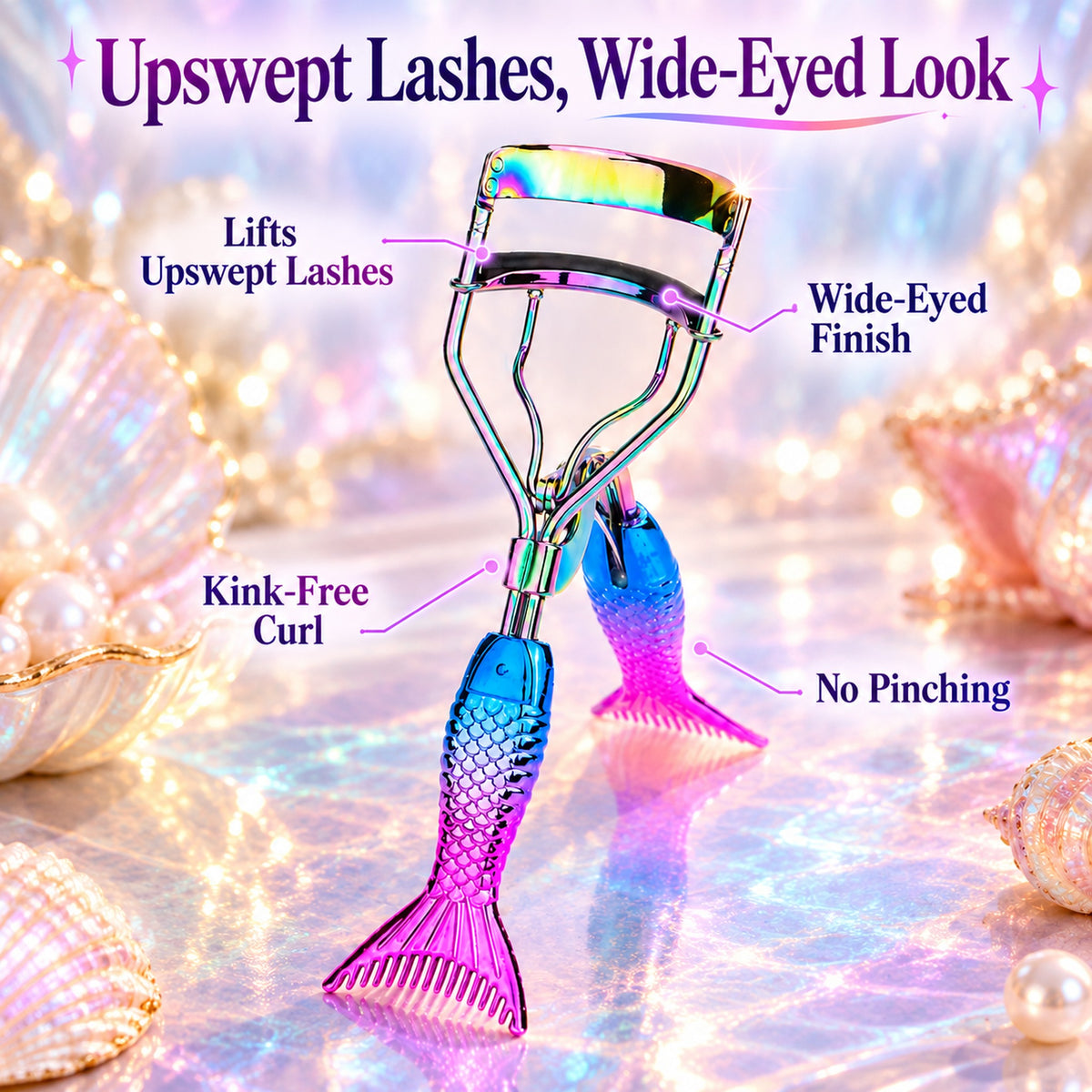 Mermaid eyelash curler for upswept lashes and a wide-eyed look – kink-free curl, no pinching