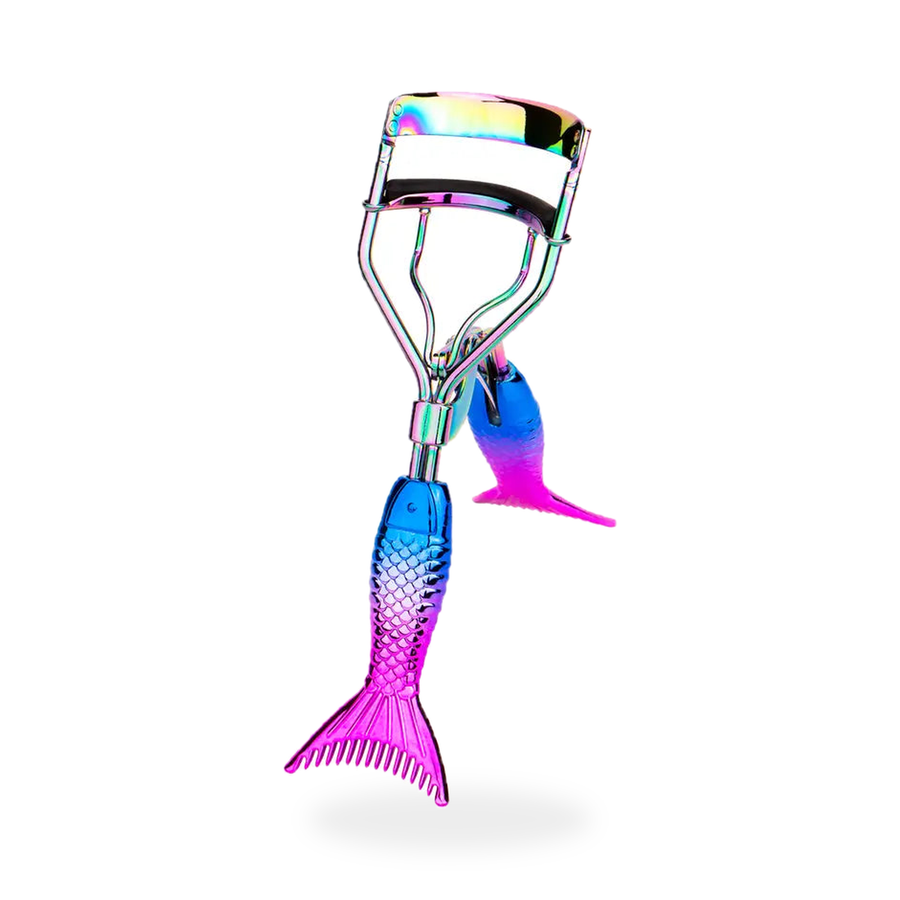 Gradient purple mermaid-tail eyelash curler — centred product on pure white with soft studio shadow