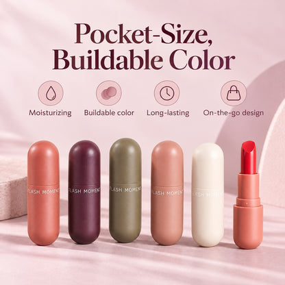 Flash Moment mini capsule lipstick set – pocket-size, buildable color: moisturizing, long-lasting, on-the-go design