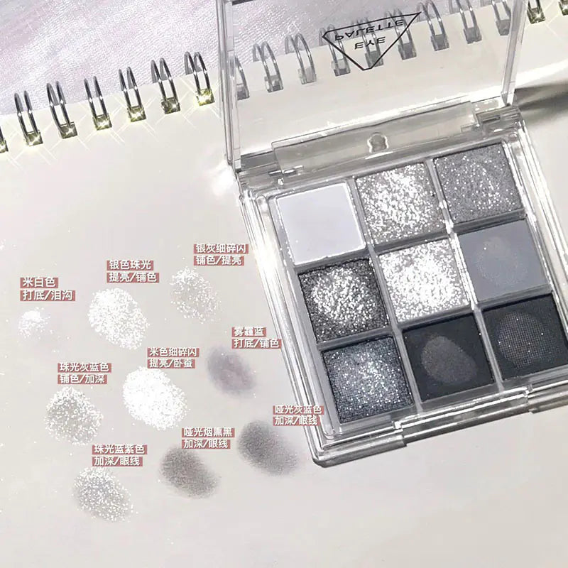 9-Color Eyeshadow Palette – Matte, Shimmer & Glitter Finishes