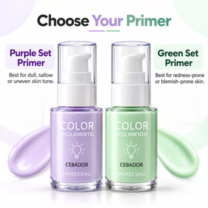 Purple Set primer for dull, sallow or uneven skin tone vs Green Set primer for redness-prone or blemish-prone skin