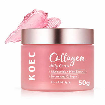 KOEC Collagen Jelly Cream 50g pink jar with rose-gold lid on a white background