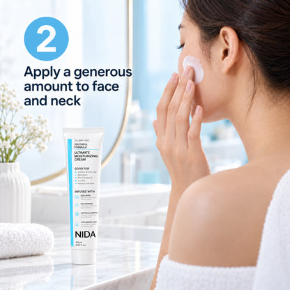 How to use, step 2: apply a generous amount of the moisturizing cream to face and neck