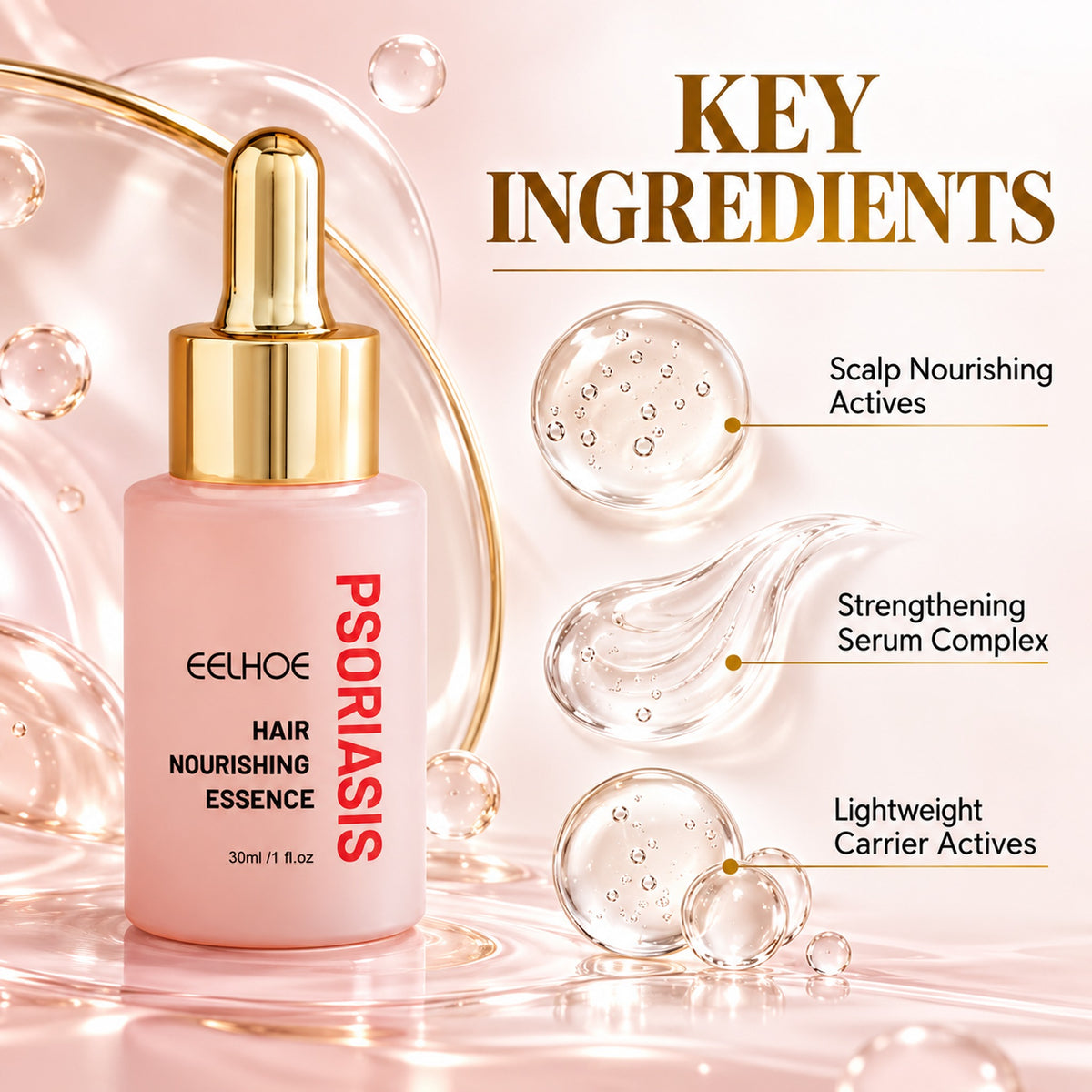 Key ingredients: scalp nourishing actives, strengthening serum complex, lightweight carrier actives
