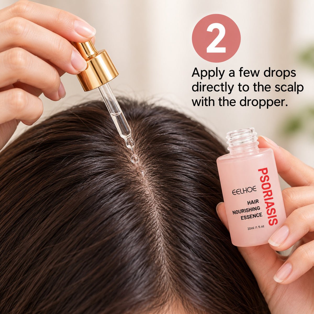 Step 2: apply a few drops directly to the scalp with the dropper