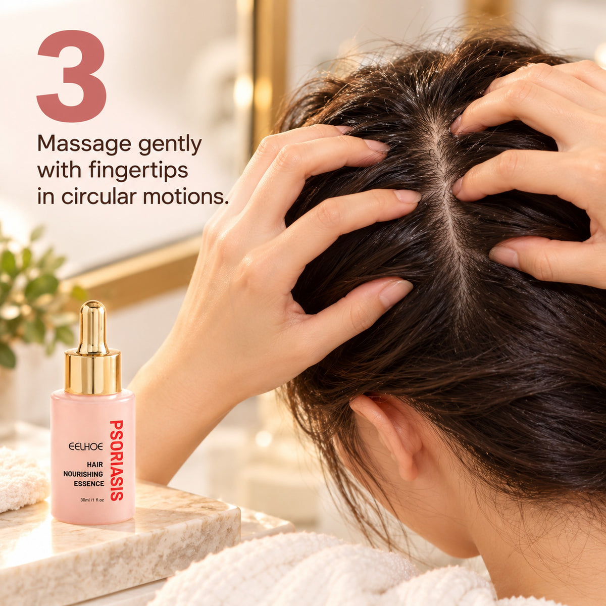 Step 3: massage gently with fingertips in circular motions