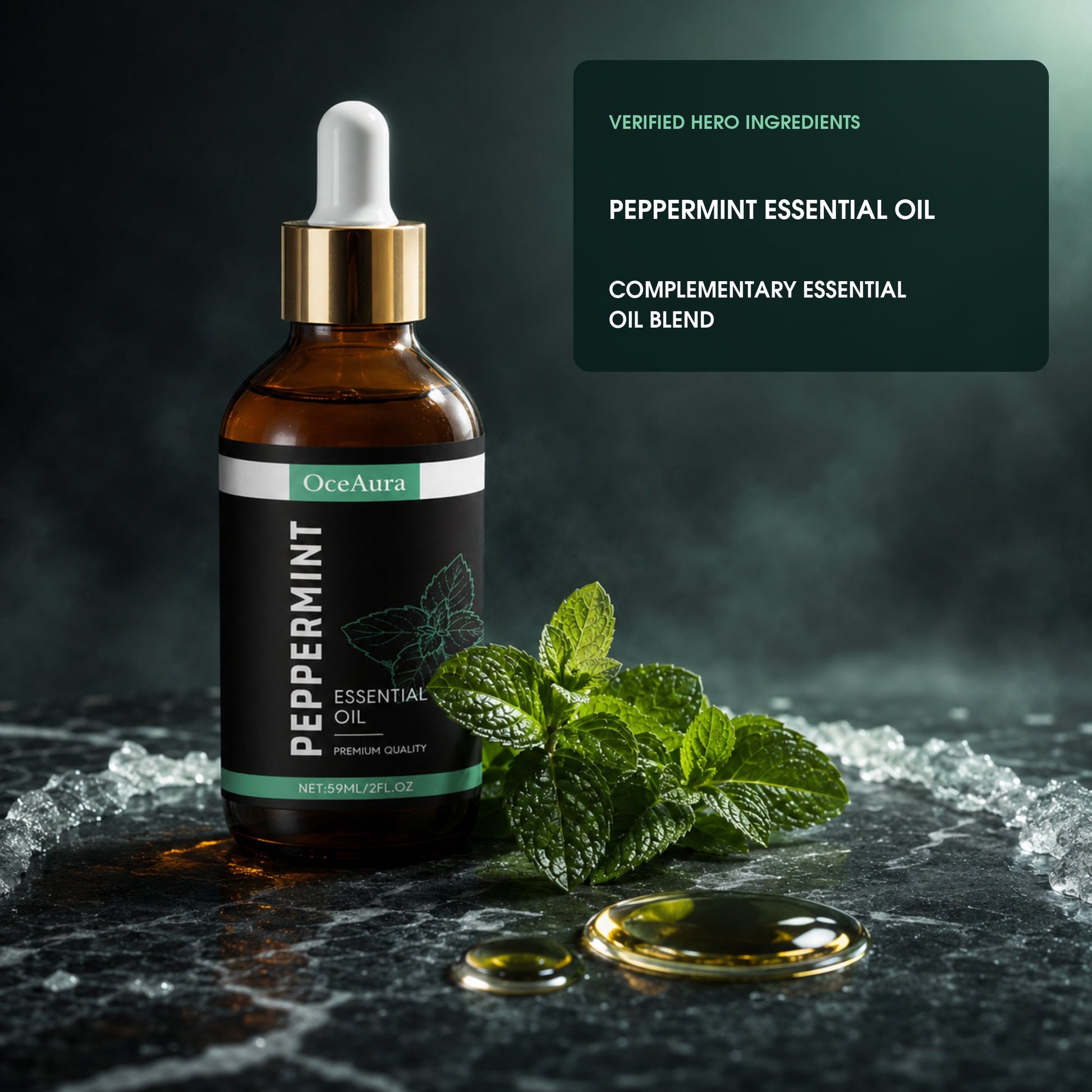 OceAura peppermint oil with named peppermint and complementary essential oil blend