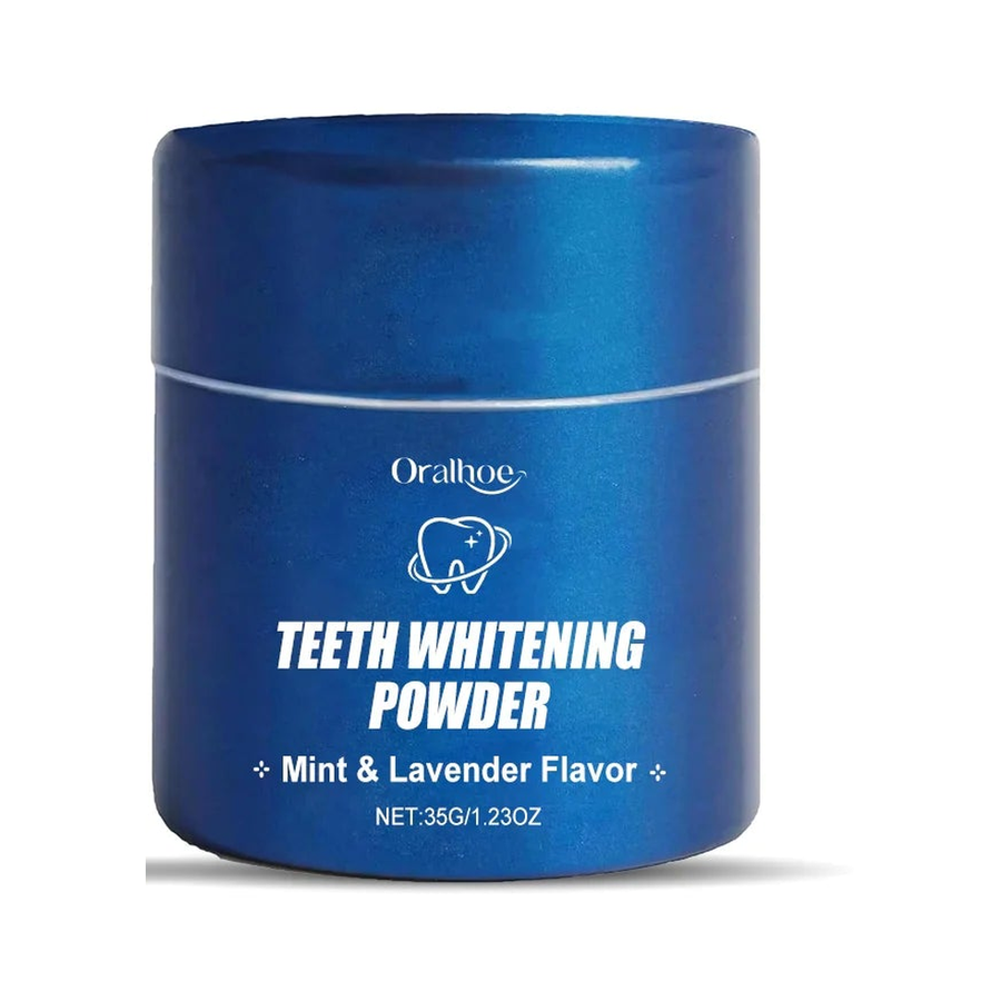 Mint & Lavender Daily Oral Care Powder 35g — jar only, centered hero on white background with soft studio shadow