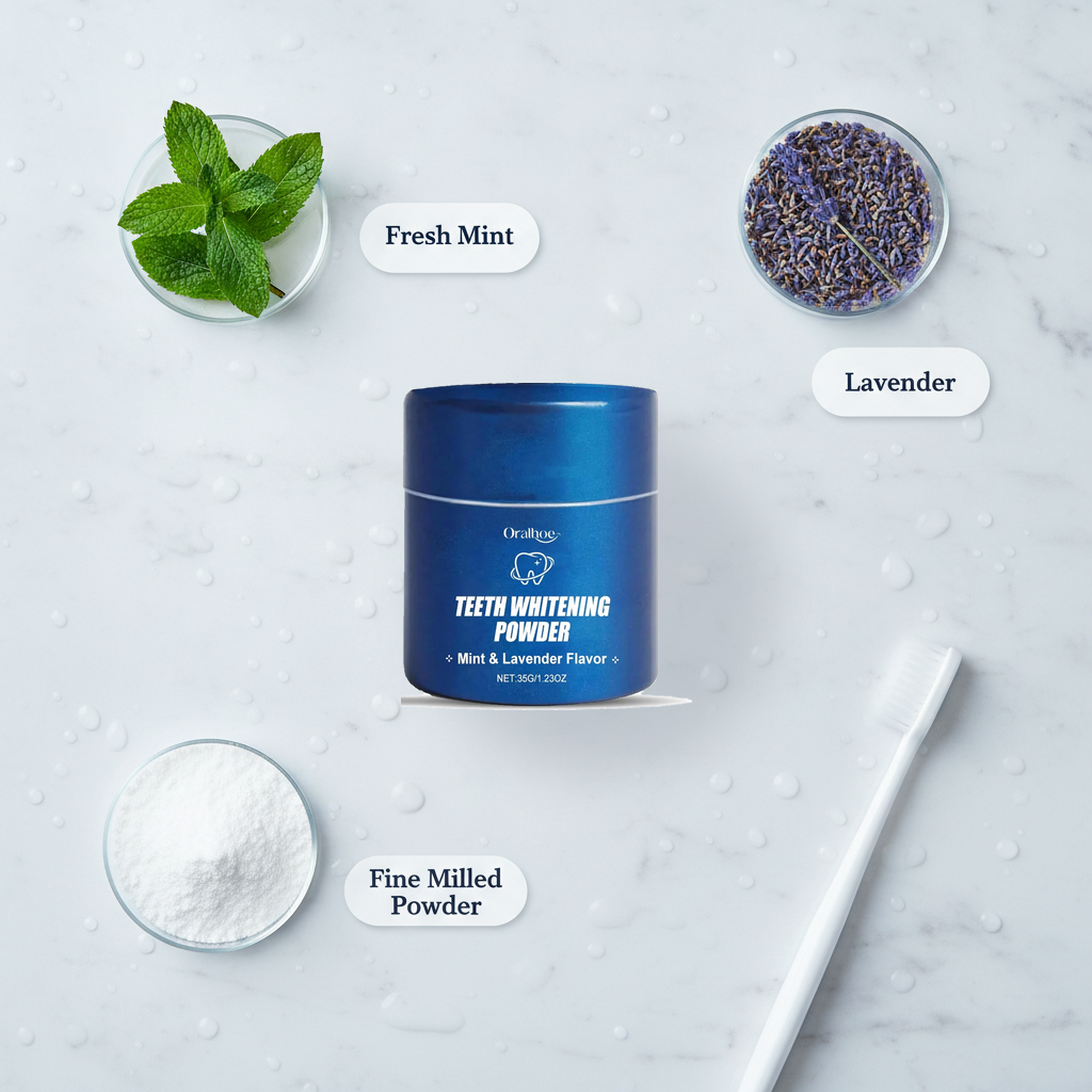 Mint & Lavender Daily Oral Care Powder — ingredient story: fresh mint, lavender, fine milled powder