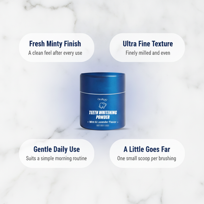 Mint & Lavender Daily Oral Care Powder — key benefits at a glance graphic