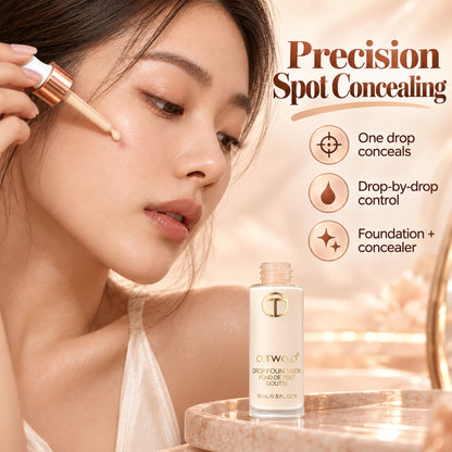 Woman using the O.TWO.O dropper to place one drop on a blemish for precision spot concealing