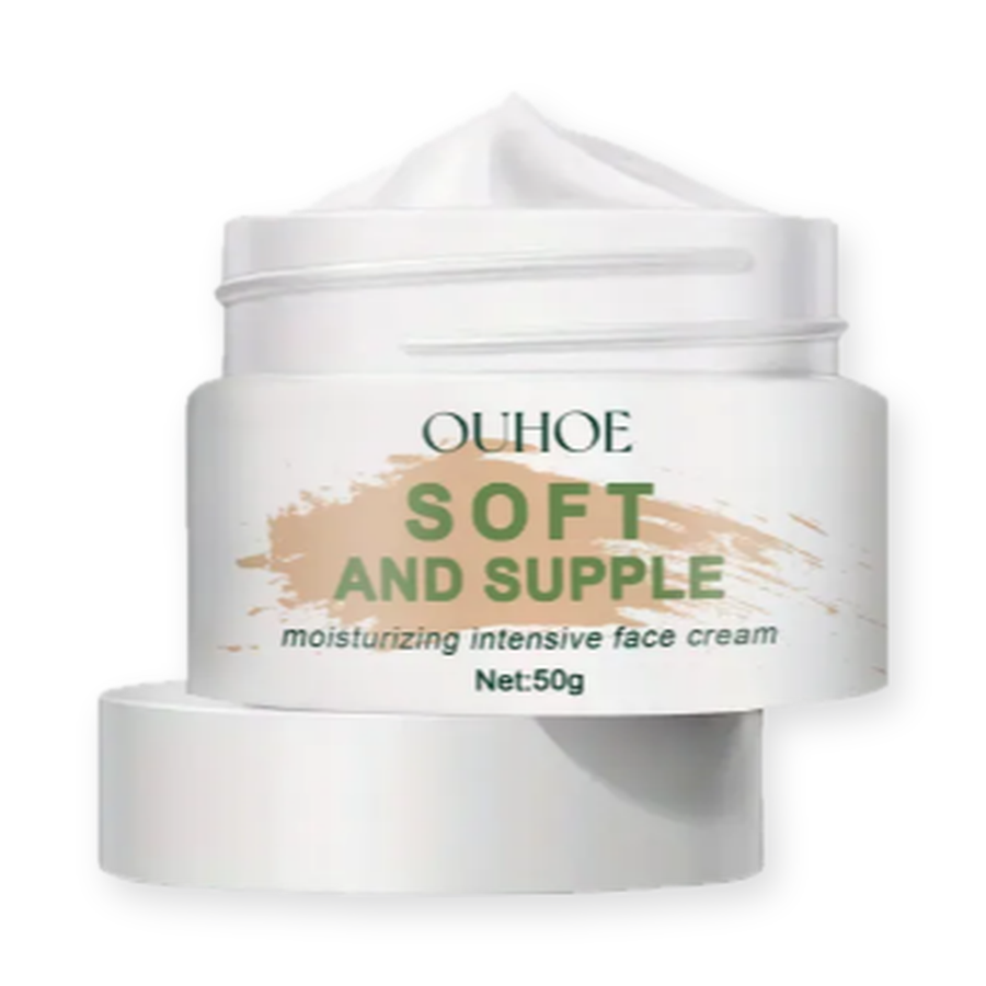 OUHOE Soft and Supple Moisturizing Intensive Face Cream, Net 50g — jar alone on a pure white background with a soft studio shadow