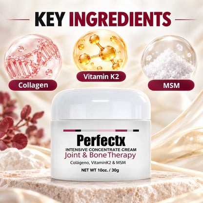 Key ingredients of Perfectx Joint & Bone Therapy cream: collagen, vitamin K2, MSM