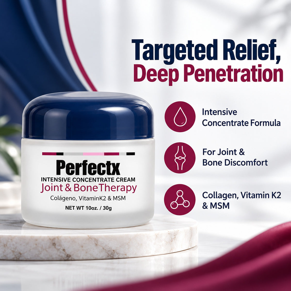 Targeted relief, deep penetration – intensive concentrate formula for joint & bone discomfort with collagen, vitamin K2 & MSM