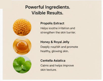 Propolis Light Cream key ingredients: propolis extract, honey and royal jelly