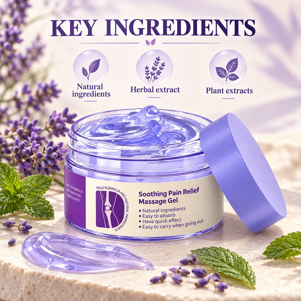 Key ingredients: natural ingredients, herbal extract and plant extracts with lavender and mint