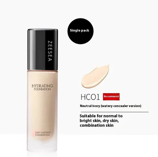 ZEESEA Hydrating Liquid Foundation in shade HC01 Neutral Ivory with skin-tone swatch