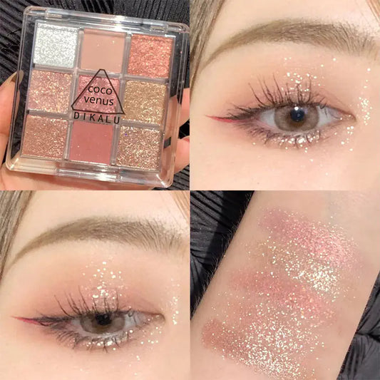 9-Color Eyeshadow Palette – Matte, Shimmer & Glitter Finishes