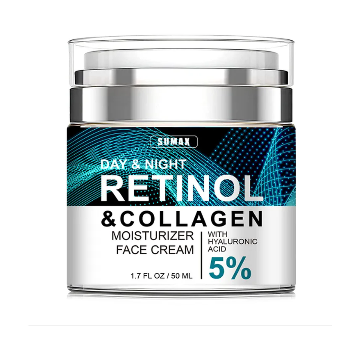Sumax Day & Night Retinol & Collagen Moisturizer Face Cream jar, 50ml — product only, centered on a pure white background