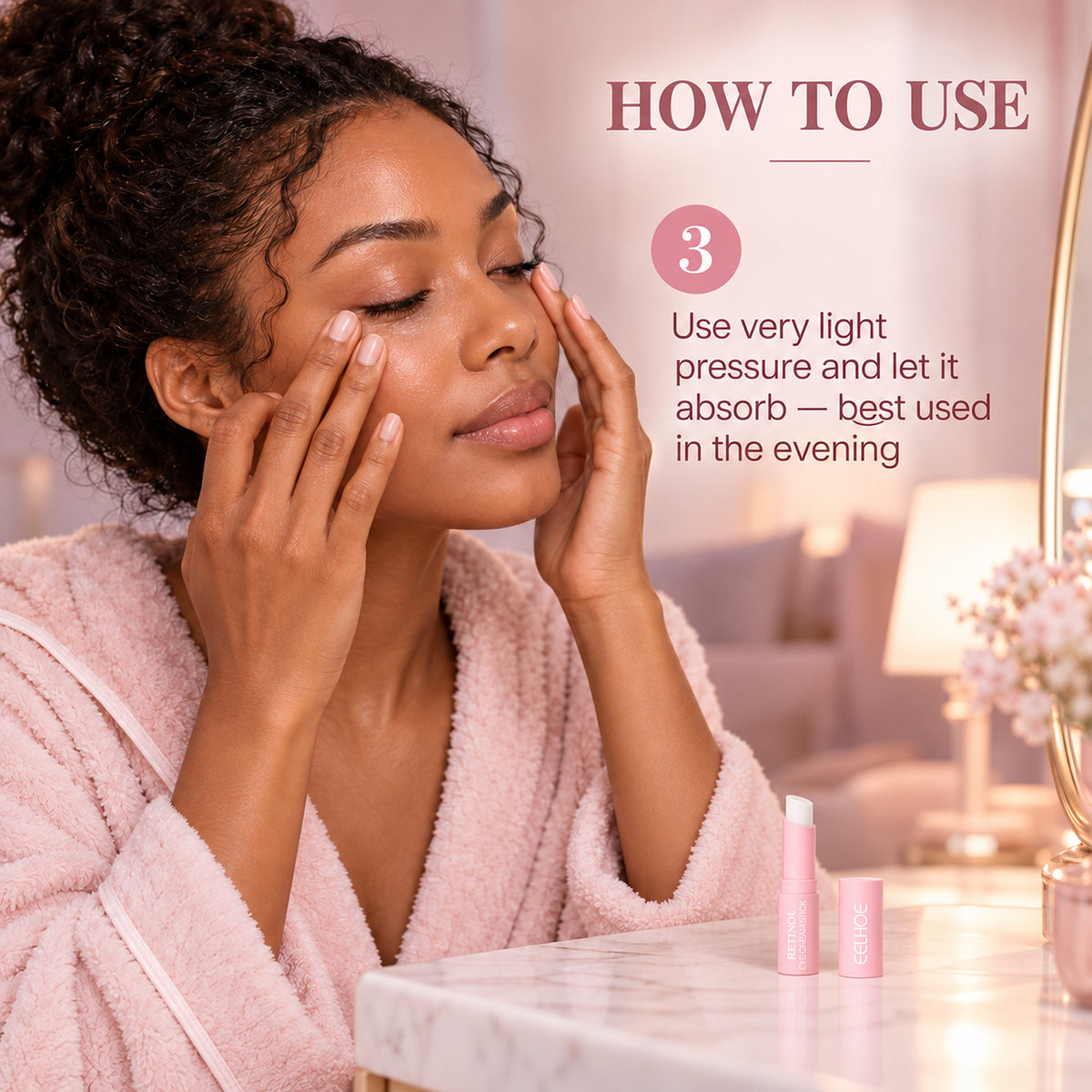 How to use step 3: use very light pressure and let it absorb, best used in the evening