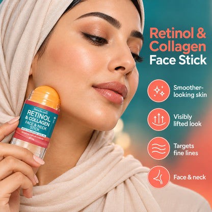 Woman gliding the Water Ice Levin Retinol & Collagen Face & Neck Stick along her jawline – smoother-looking skin, visibly lifted look, targets fine lines