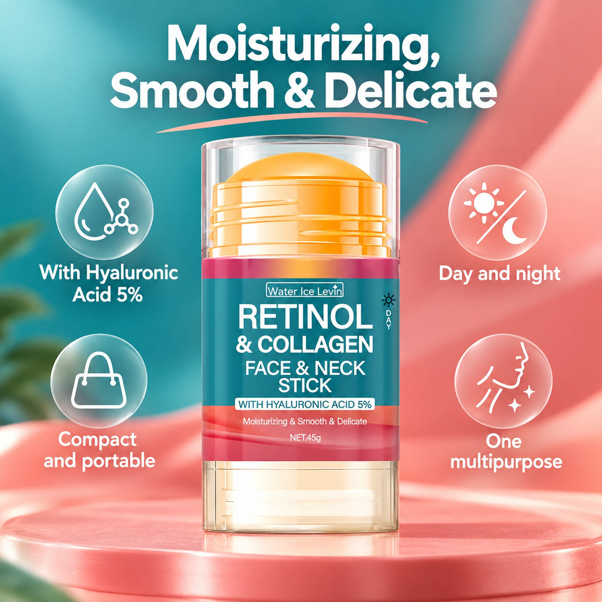 Retinol & Collagen stick 45g – moisturizing, smooth & delicate, with hyaluronic acid 5%, day and night, compact and portable